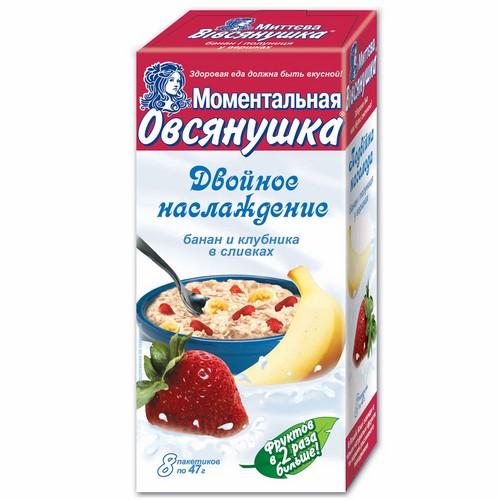 Porridge "Ovsyanochka double pleasure» with strawberry, banana and cream