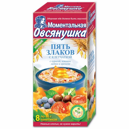 Porridge "Ovsyanochka Five cereals» with dried apricots, raisins and honey