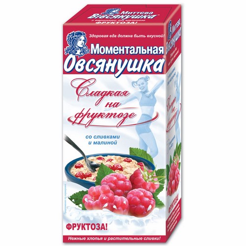Porridge "Ovsyanochka sweet with fructose» with cream and raspberry