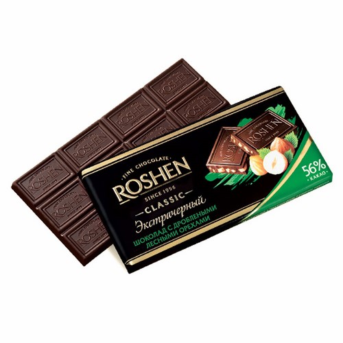 Шоколад «ROSHEN» экстрачерный с дроблеными лесными орехами