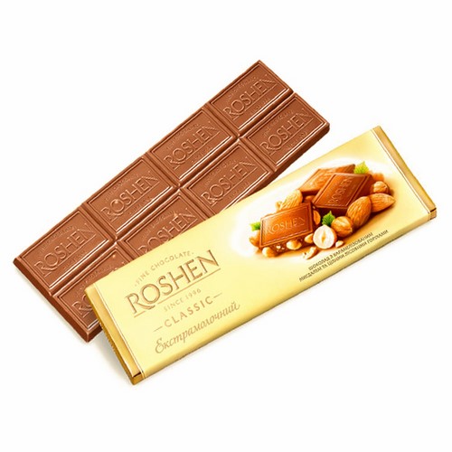 ROSHEN Milk Chocolate with Caramelized Almonds and Whole Hazelnuts